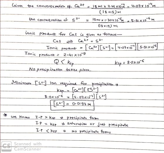 рах 1о. Given theconcenter hn dCat 4.03 x J0M. (Sm -6 the concantraken of s ISmi x 30xlo n 5.9LX10 M ionic Product for CaS g