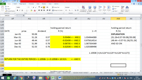 Cells AV NPV, IRR, PBP,OCFINDEX - Microsoft Excel (Product Activation Failed) File Home Insert Page Layout Formulas Data Revi