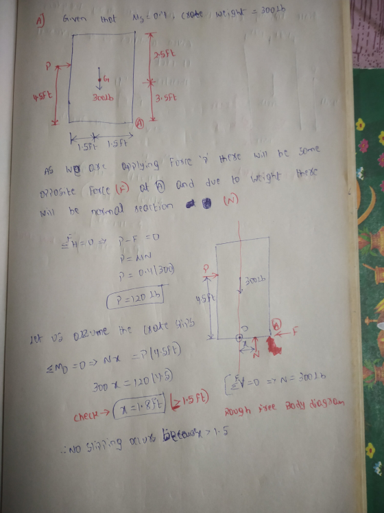 A) Given that Mg 2011, crote weight = 30026 2.5ft 4.SFE 3002 | 3.5ft 1.5Ft 1.5ft As we are applying force p Hilfe will be s