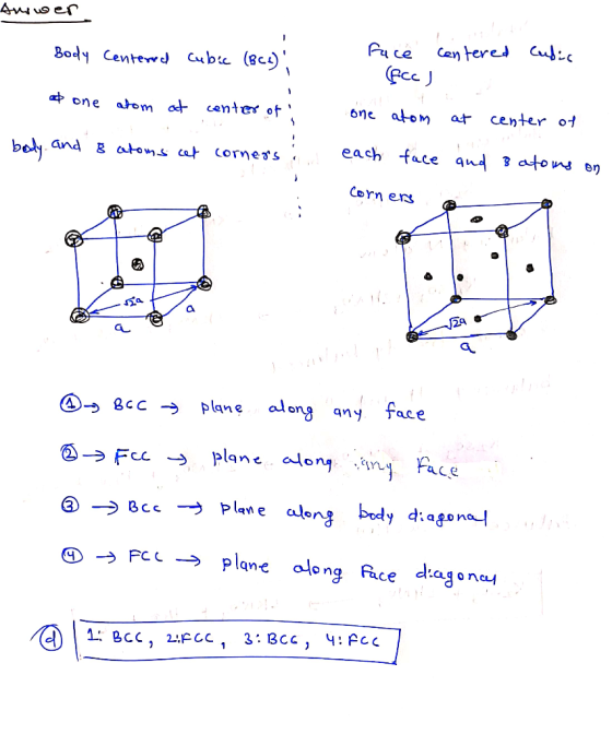 Avius er Bol^ Centewd Cubu (8c) 따 one m at center of one atom r center 。 each face qnd Bato ng Corn es ④→ BCC→ plane along an