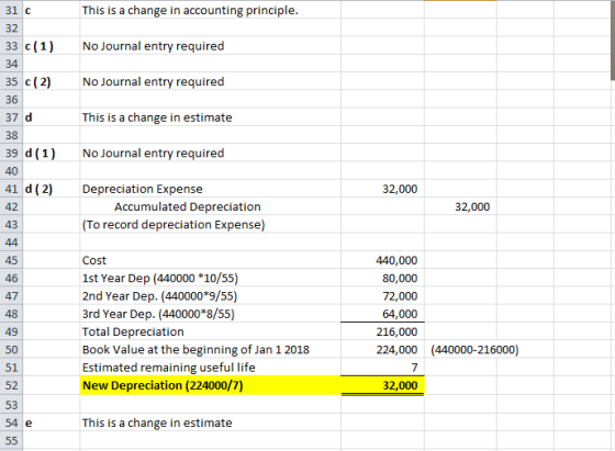 This is a change in accounting principle. 31 c 32 No Journal entry required 33 с (1) 34 35 с ( 2) No Journal entry required 3