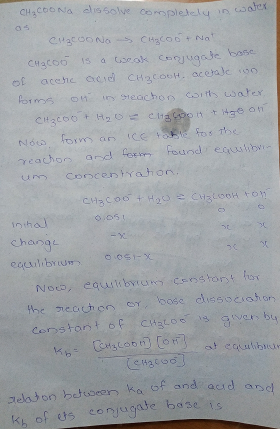 dissolve completely in water. relation between ka of and acid and GS CH₃COONa CH₃COo + Not CH₃COO is a weak conjugate bosc or