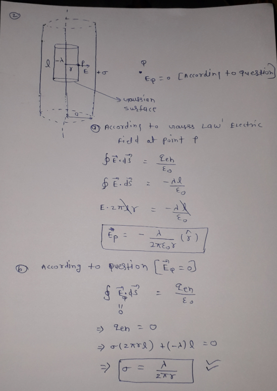 Ep=0 [According to question) Gaussian surface @ Electric According field inayss Law point t to at beads = len $ Ed 2 dl E. 2n