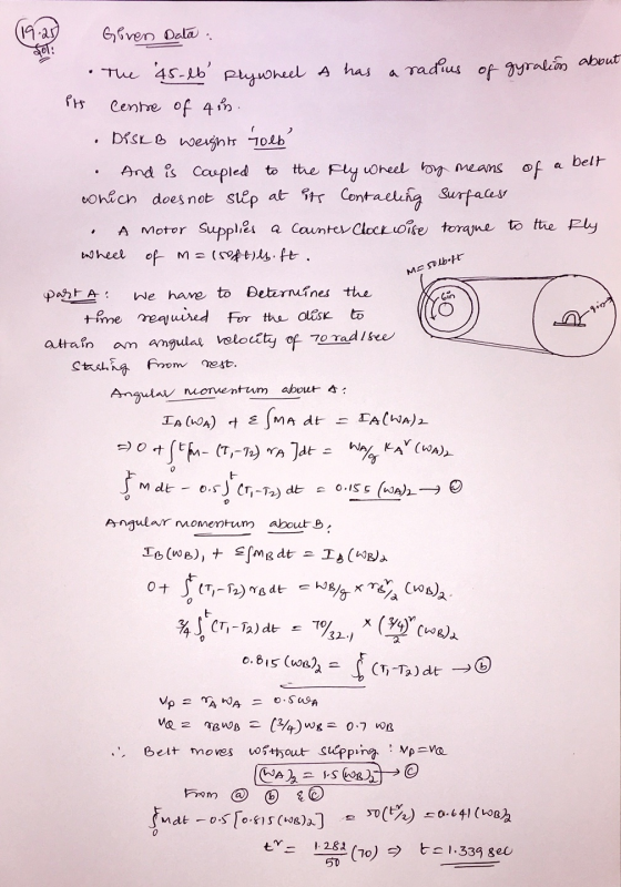 Masolboft 19:23 Geren Data The 45-16 Plywheel A has a radius of gyration about Pts centre of 4in. DESIB Weights Toeb And is