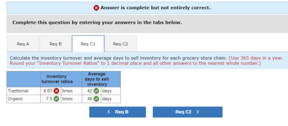% Answer is complete but not entirely correct. Complete this question by entering your answers in the tabs below. Req A Req B