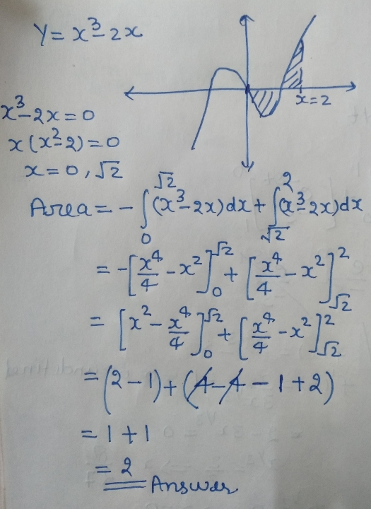 Y=x² zx X-2 x²2x=0 x(x²2)=0 x=0,22 52 Area=- [622-2x)dx + [@2x)dx - x² 0 4 52 + o 1272 S2 2 472 - 2 + 2 = (2-1)+(A_4-1 +2) =1