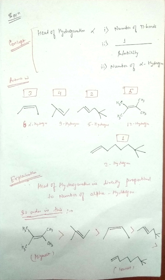 Son Heat of Hydrogenation X is Number of T-bonds Concept stability i) Number of 2- Hydrogen Answer wil G L Hy drag an g-Hydro