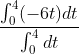 \frac{\int_{0}^{4}(-6t)dt}{\int_{0}^{4}dt}