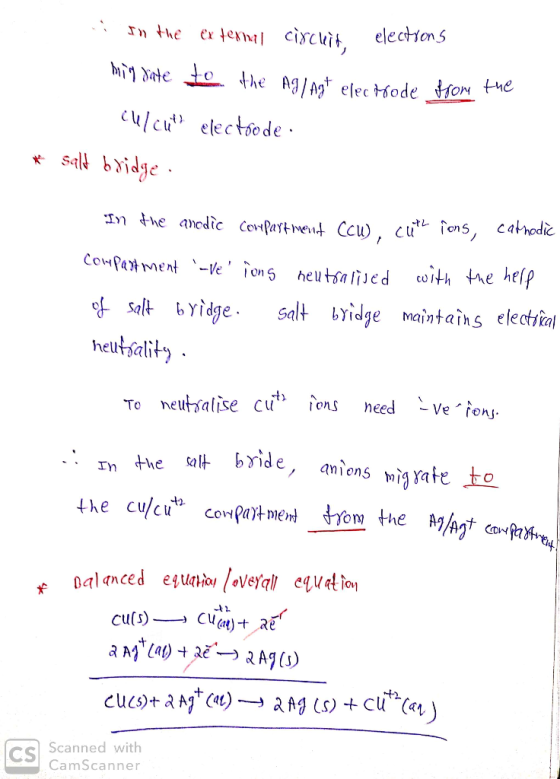 In the external circuit elections min date to the Ag/Agt electrode from the Mcut electrode salt bridge. * In the anodic compa