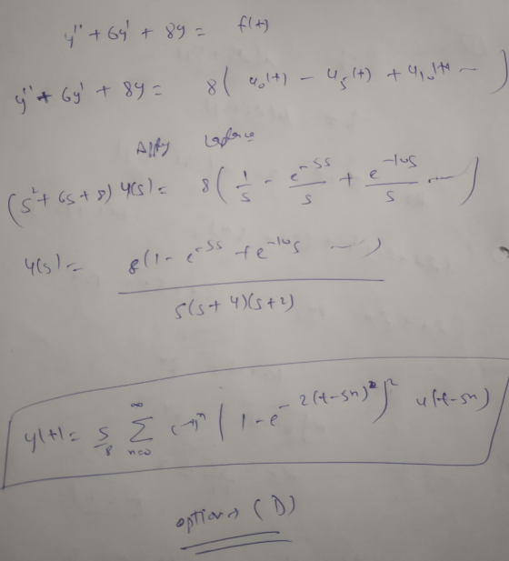 Y +64 + 8y = f(t) ol qolt) - 4, (t) + 4 ult yt Gy + 89 = Lolace (s+65 + 3) 456 :(tc. te los &(la pess s(s+ 4)(3+2) soj ul