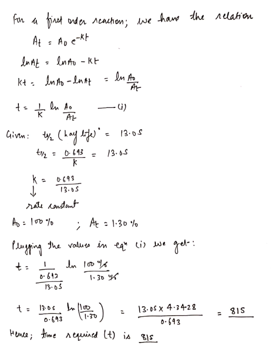 the relation - for a first under reaction: we have - At = Aoekt du At = lnto-kt kt = ln Ao-lunt = ln AO in to keln AO —) Give