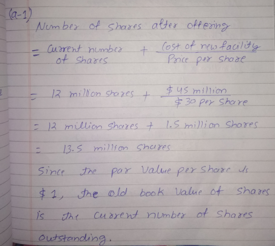 Number of shares - Current number + - of Shares after offering cost of neu Cost of new facility Price per share 12 million sh
