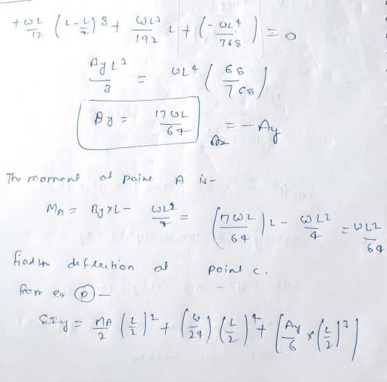 testy 14-4334 + 423 ) = 0 ogla - O Cool 768 17 GL 64 The moment, at point A is- MA = By XL - W2 LOLL 644 69 at point C. Find