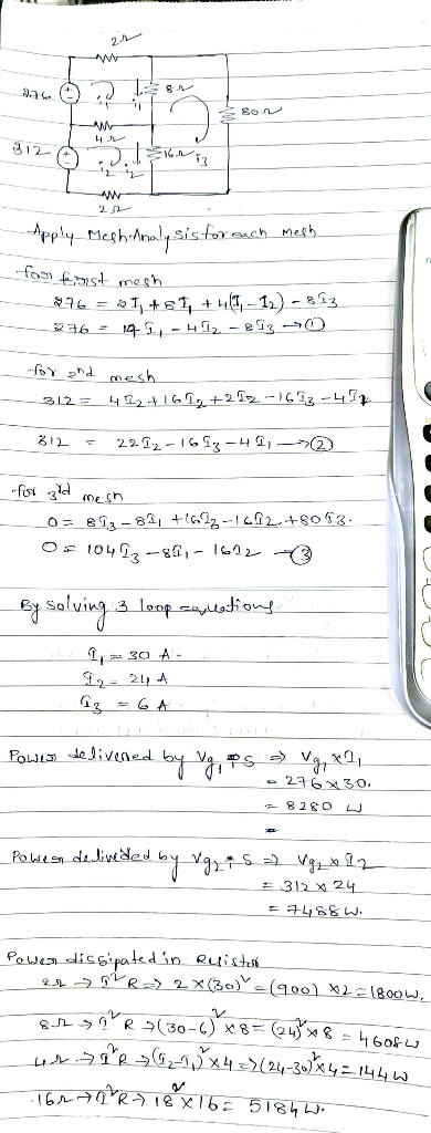2.762 LEN SON 312 DENIS . 21 - Apply Mesh Analysis for each mesh for konst mesh 96 = 1 +81 +h, -12) - 913 276 2 145-H12-213-0