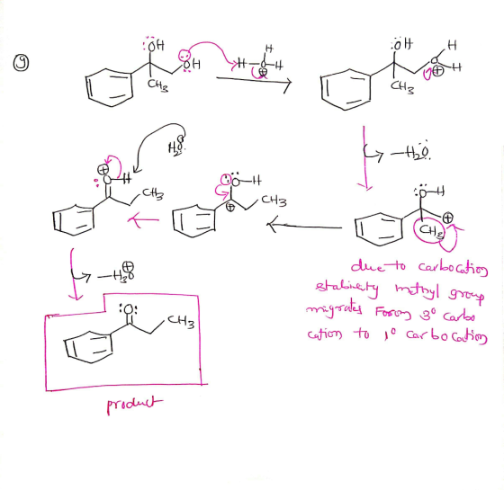 o ono o la t6 ly-Ho Bött cth . A CH3 to due to carbocation stability methyl group migrates Forsing 30 Carbo cation to lo Carb