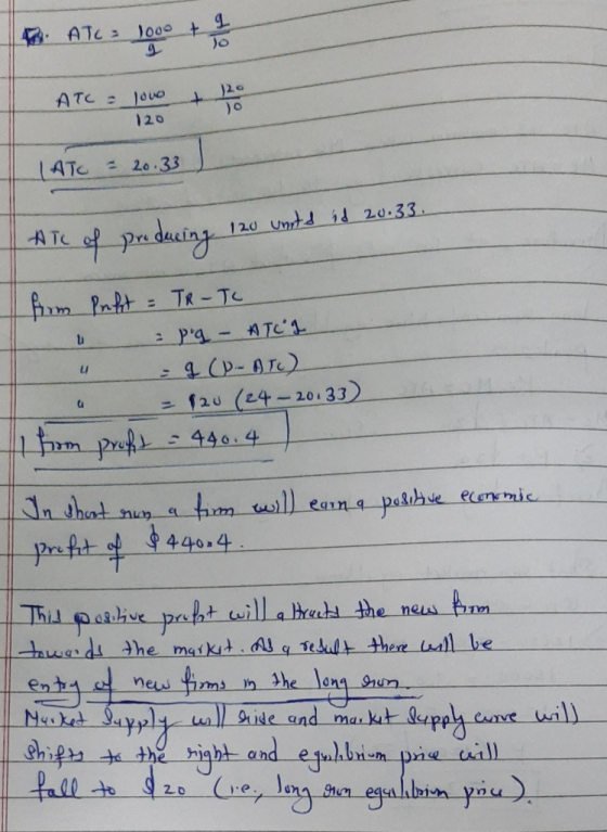 ATC= 1000 + 2 ATC = love 120 ATC = 20.33 20 unitd hd 20.33. ATE from Preht = TR-TC u : pq - ATCL C u = 9 (P-ATC) a = $20 (24-