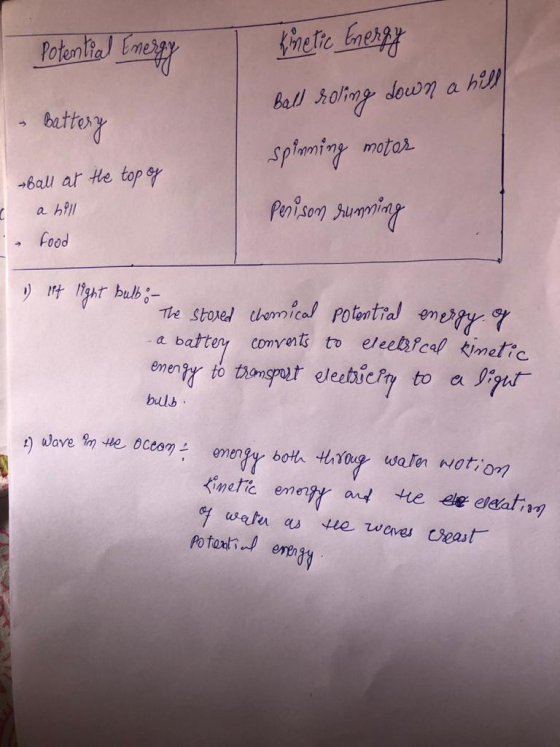 potential Energy kinetic Energy Battery Ball roling down a hill -ball at the top of a hell food spinning motor Penison runnin