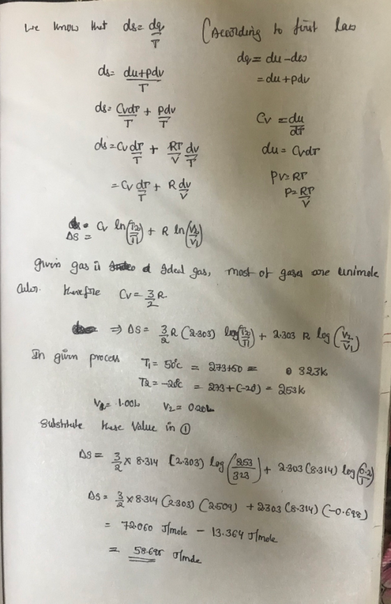We know that desa de law Caccording to first de = du-dew ds- dutpdy = du+pdu T PARTE ds: Cudr + Pau Cv zdu de=cu dr + RI du d