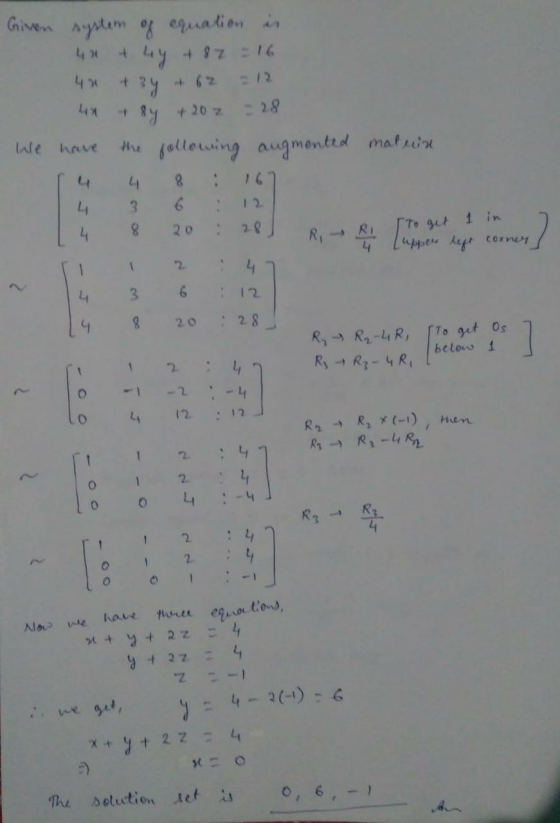 Given system of equation is 4y + 87 = 16 40 + 3y 12 4* - 28 + 8y +202 the following augmented he have matuin 4 8 2 12 3 8 20