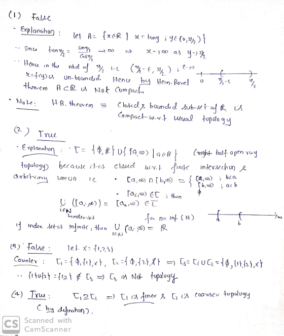 SIN/ (1) False Explanahon let A= {xor 1 artany ; Y6 (0,512)} Since tan 3--)00 as Y-39 Coty 8-10 Hence in the obd af / H (04-6