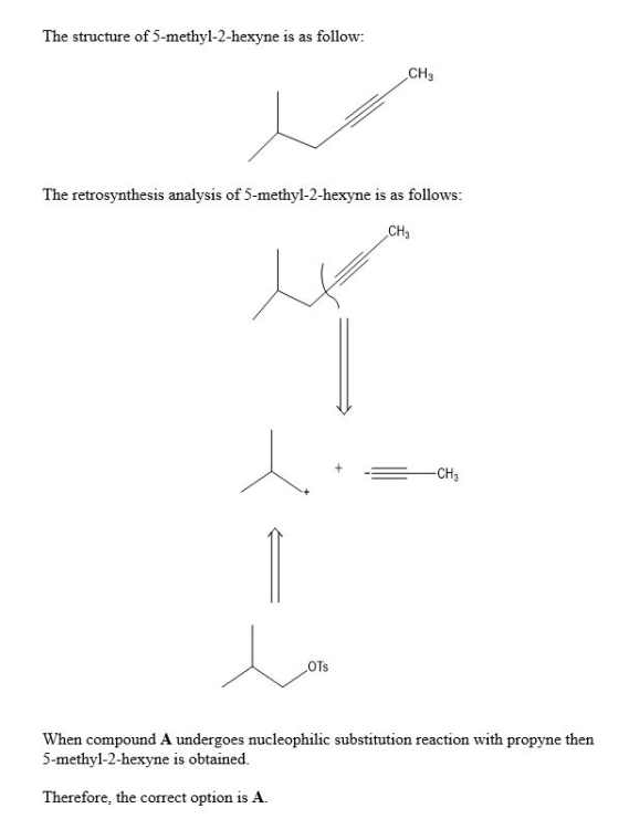The structure of 5-methyl-2-hexyne is as follow CH3 The retrosynthesis analysis of 5-methyl-2-hexyne is as follows: CH3 CH OT