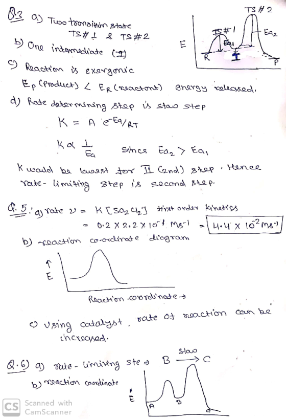 TS #2 . Two transition stato - TS #1 & TS #2 EA, 1. IS # T obal b) One intemediate (I) - Reaction is exorgonic - Ep (product)