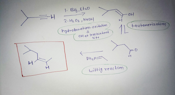 1. BH3, Et20 YOH 2.H₂ O2, NaOH tautomerization (hydroboration-oxidation OH at less hindered sito Phap wittig reaction