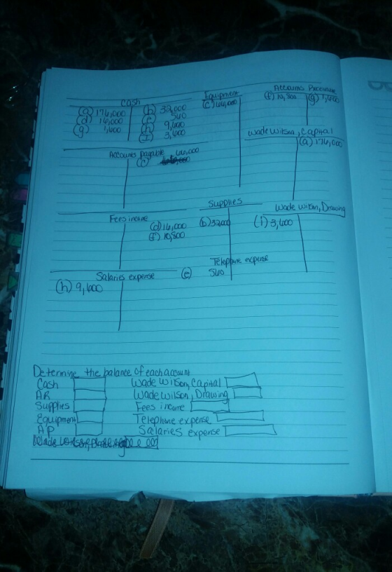 co0 wade siisa Lapua Suppi win Drouwing Fees inca 33,000 Telepe expen Salaries experse (h) a,co Deternine the balante of each
