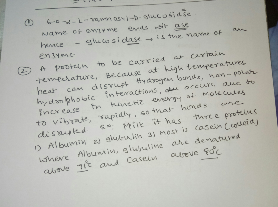 2 6-0-2-L-ramnosyl-D-glucosidse. Name of enzyme ends wit ase hence glucosi dase > is the name of enzyme A protein to be carri
