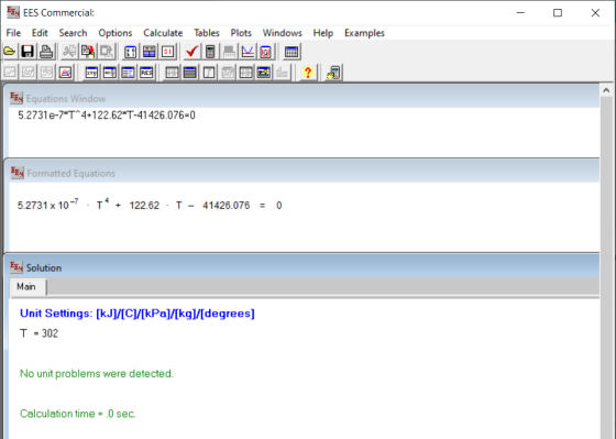 - O X EESEES Commercial: File Edit Search Options Calculate Tables Plots Windows Help -08 00 OBO OPLO Examples EEx Equations