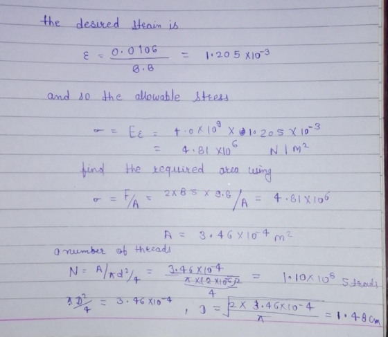 the desired steain is E = 0.0106 Bob - 11205 X10-3 and so the allowable Stress a= EE = 4.0x 10 x 10 205 x 10-3 = 4.81 X106 N1