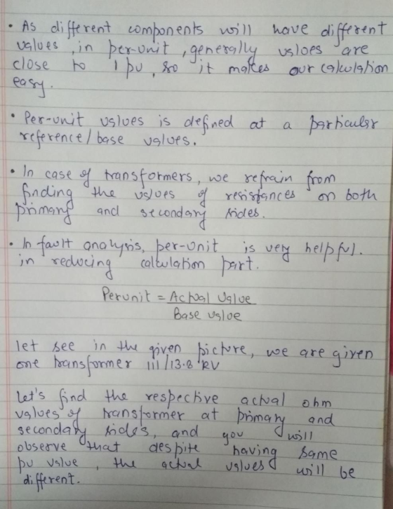 our (alwlation a particulst the on both • As different components w) have different values , in perunit, generally usloes ar