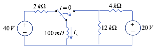 2 ΚΩ t = 0 4 ΚΩ + + 40V Σ12 ΚΩ 20 V 100 mH i,
