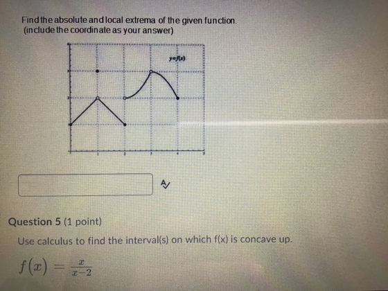 Find the absolute and local extrema of the given function. (include the coordinate as your answer) y=f() A/ Question 5 (1 poi