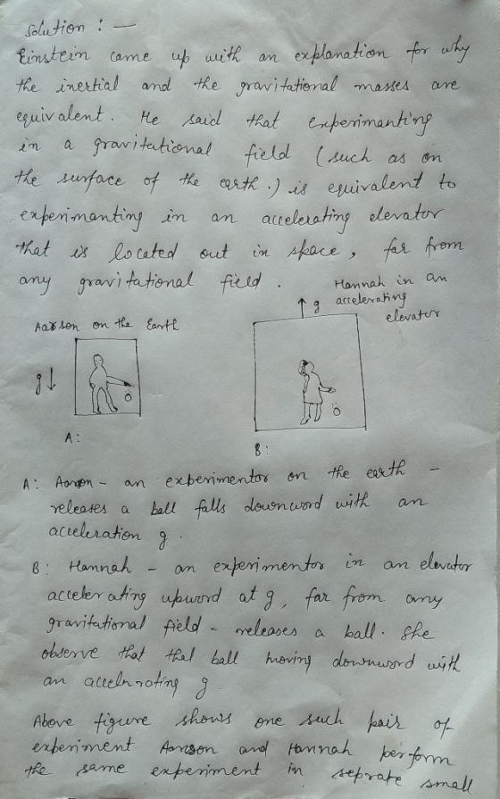 ane in solution: - Einstein came up with an explanation for why the inertial and the gravitational masses equivalent. He said