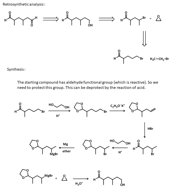 Retrosynthetic analysis Br н Он Br Н,с— сн,-Br Synthesis: The starting compound has aldehyde functionalgroup (which is reacti