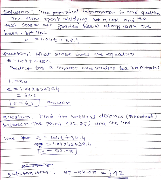 solution. The poorided information in the questra The time spent studying for a test and the test scores goaded below along w