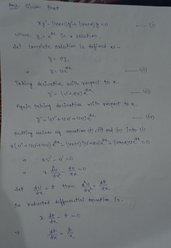 Ans. Given that where y, se a(v + UUTUN) - (4x+1) (Utque fluxta vela ny- (4x+Dyt (unete y co ci y = ed is a solution, det c