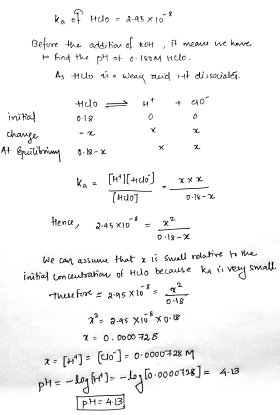 ka otHdo = a-95 x/o Befre the additian of koH o Find the p of oIs0M Hdo meane we have As Huo i a Weau auid t dissouales. Hdo