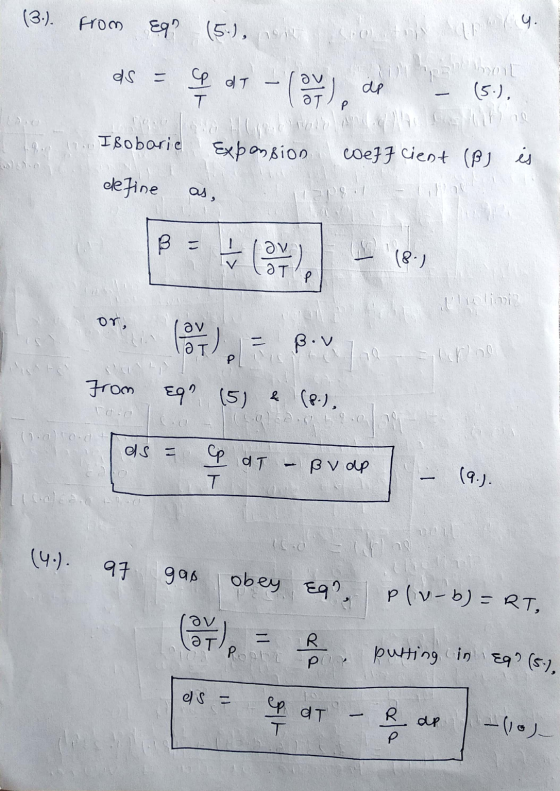 (3.). Hom Eq? (5.), Spillu es p dT - Co), ap (5.), T en 17.0 Isobaric Expansion coeff cient (B) is define as, B = to) (8-) רן