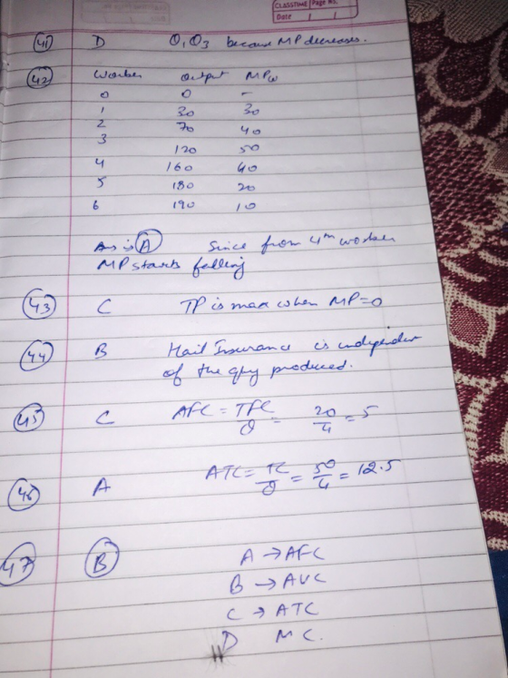 CLASSTIMEbage HS. Date 1 L 0,0, because MP decreases. عطیل output 20 70 40 30 Go 120 160 180 190 20 As is a C Since from um w
