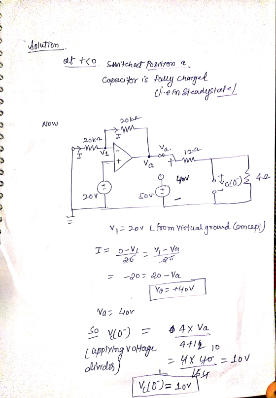 Solution. at to Switcheet positron e. Copaci yox is fully charged cice . Steadysteriel Now 20kr mm I 2okh Var Vs 1202 I + a t