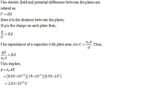 The electric field and potential difference between the plates are related as, Here d is the distance betw een the plates, If