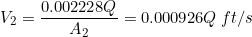 00220.000926Q jtls -= 0.000926Q ft/s V2