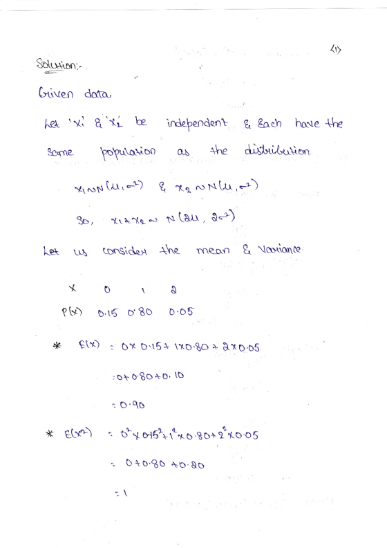 Solution -- Griven data het xi & Xá be same population independent as the & Each have the distribution. XINN (1,02) { XQ NN(