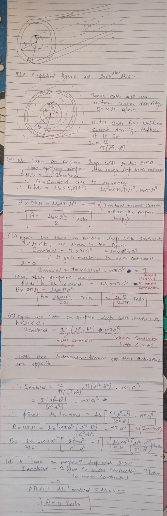 thee Its simplified figure will look this : Inner cable is uniform Current 9;=xoi Alm2 non- den pity Outes current it is cabl