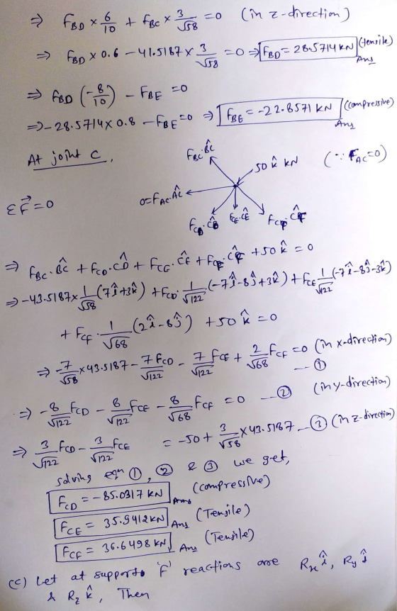 20 FBox 1 0 + FBc x 3 168 (in z-direction) (tensile) - Fon x 0.6 – 41.5187x3 FBD=28.5714 KN > foo (-8 - FIE 0 =)– 28.57148 0.