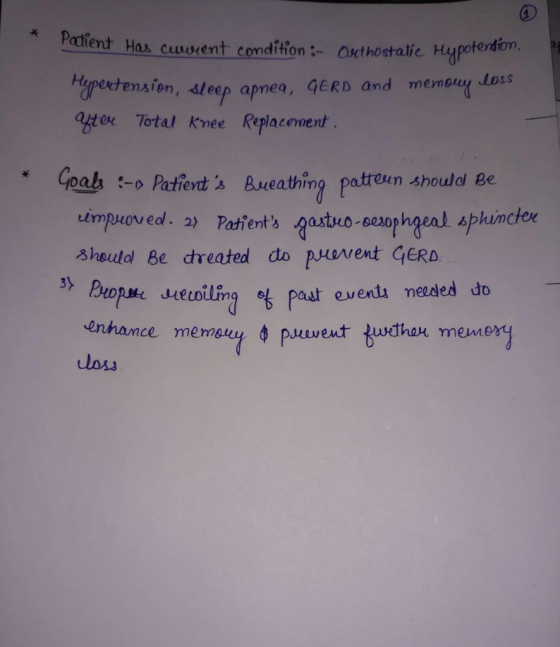 Patient Has cuwent condition :- Olethostatic Hypotention, Hypertension, sleep apnea, GERD and memory loss Yter Total Knee Rep