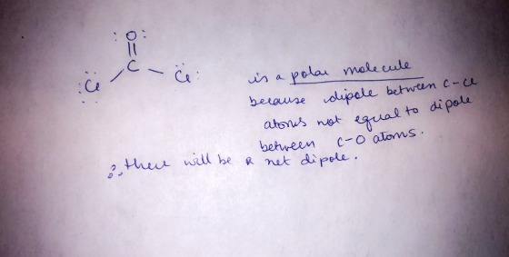 ou sale is a polar molecule because dipole between c-ce atones not equal to dipole between c-o atoms. other will be a net dip