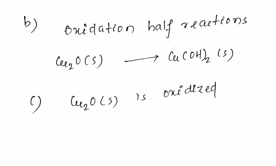 b) buidation half reactions Ceez OC5) - Cucohe (s) 9 luego (s) is ouidized